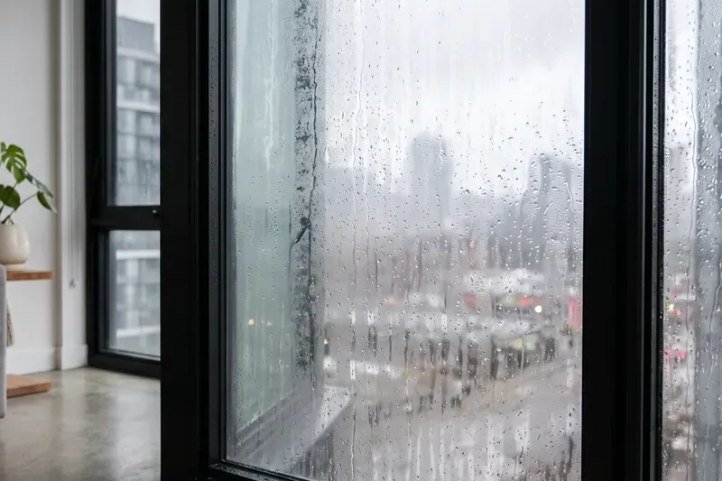 Ventana empañada con condensación